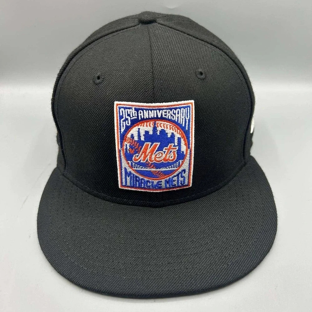 New York Mets Hat Men 7 1/2 Black Embroidered 59Fifty New Era Fitted Cap Wool